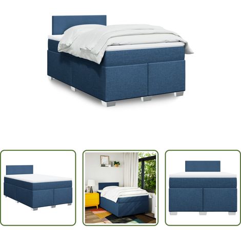 vidaXL Surmatelas - Sommier à lattes de lit avec matelas Bleu 120x200 cm Tissu (1/5)