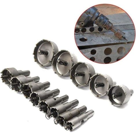 Juego de 13 brocas de acero para sierras de corona - Punta de carburo HSS - Acero inoxidable - Alta velocidad - 16-53 mm - Para plástico, acero, metal y madera (1/4)