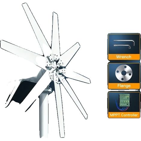 Générateur éolien, 1000W de puissance, 8 pales, 12V, Contrôleur MPPT de W, 1000W (1/2)