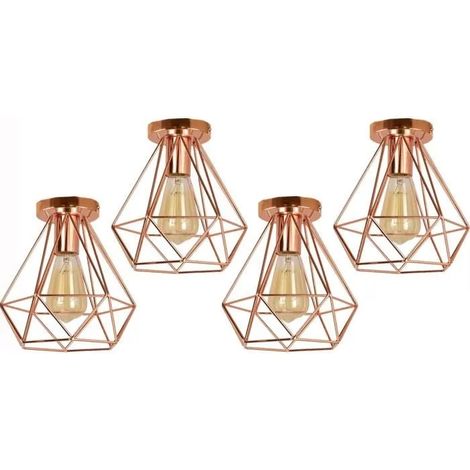 U-Do Plafonnier en Métal Or Rose E27 4Pcs Vintage Lampe de Plafonde éclairage Industriel pour Cuisine Couloir Salon (1/4)