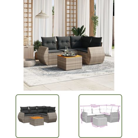The Living Store 5-tlg. Garten-Sofagarnitur mit Kissen Grau Poly Rattan - Gartenmöbel Set - PE-Rattan Möbel - Outdoor Lounge - Esstisch - Gartenecke (1/3)