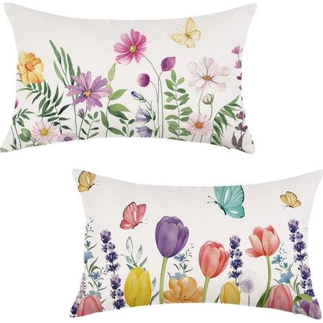 Lot de 2 taies d'oreiller décoratives à fleurs printanières (30 x 50 cm) pour la maison. (1/5)