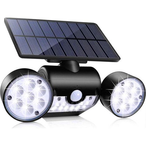 SJLERST Lampes solaires à détecteur de mouvement, éclairage de garage, éclairage de route, éclairage de jardin extérieur, appliques murales à trois têtes