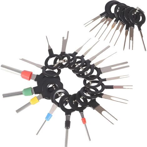 26-piece tool set for removing automotive terminal blocks, extractor set for crimp connectors and automotive electrical repairs