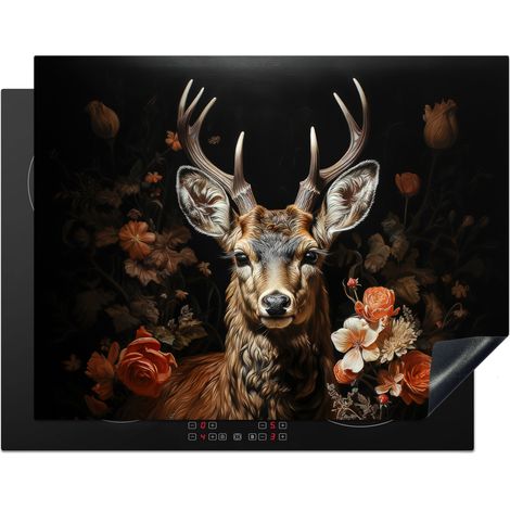 Induction Hob Protector Deer - Animal - Flowers - Nature - Botanical 77x59 cm
