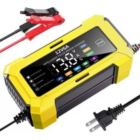 Écran couleur jaune 12V 6AChargeur 12V 6A pour batteries de voiture, batteries de moto 12V et chargeurs de batterie 12V (1/4)