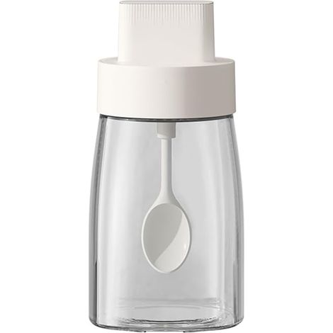 Pot à épices de cuisine en verre sodocalcique (1 pièce) – Récipient à condiments avec cuillère rétractable intégrée au couvercle et fermeture hermétique. (1/5)