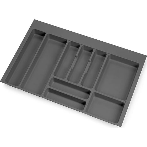 1 - Range-Couverts - Organiseur De Tiroir - 9 Compartiments - Plastique Gris Anthracite - Pour Module 80cm - 73,6x48,2cm (1/5)