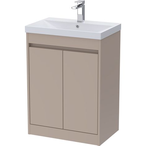 Chartley Contemporary Floor Standing 2 Door Vanity Basin Unit, Thin-Edge Basin, 600mm, Taupe (1/4)