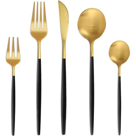 Besteckset 30 Teile Schwarz Gold Matt für 6 Personen, Edelstahl, Spülmaschinenfest (1/5)