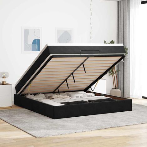 Ottoman-Bett mit Matratze Schwarz 160x200 cm Samt (1/5)