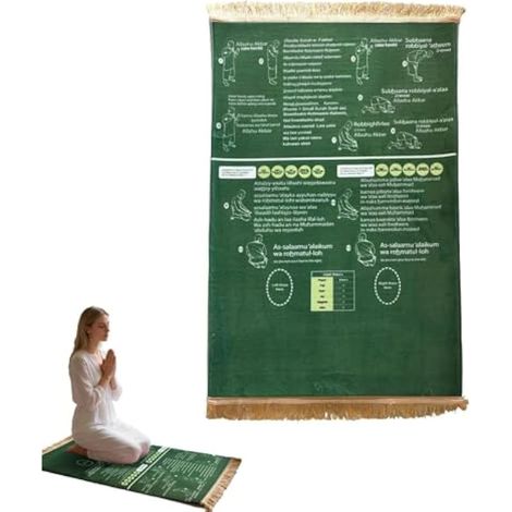 Tapis de prière guidée bilingue, tapis de prière musulman pour la pratique de la salah pour les nouveaux musulmans convertis, pliable et antidérapant, étape par étape, pour la maison, la chambre et