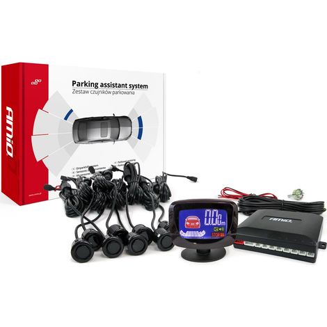 Kit de sensores de estacionamiento, sensores de marcha atrás LED, 8 sensores, negro, dorado, 18 mm, amio-01605 (1/5)