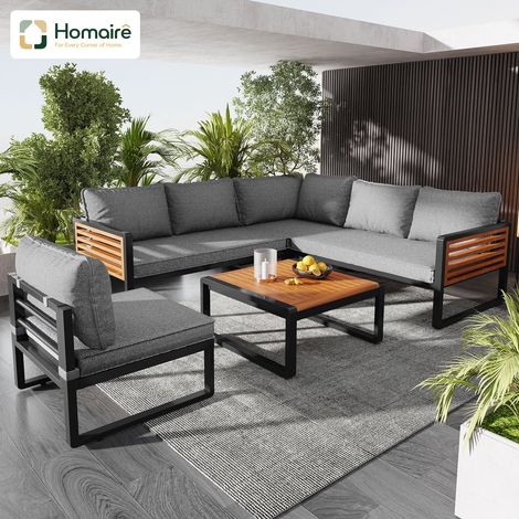 HOMAIRE Gartenlounge-Set pour 5-6 personnes, moderne avec cadre en fer galvanisé et accoudoirs en bois décoratifs, idéal pour jardin, terrasse et balcon