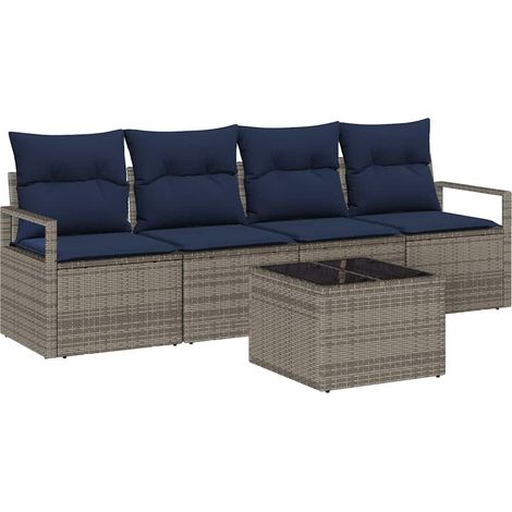 Sofa Set 5 pcs Grau und Blau Poly-Rattan vidaXL