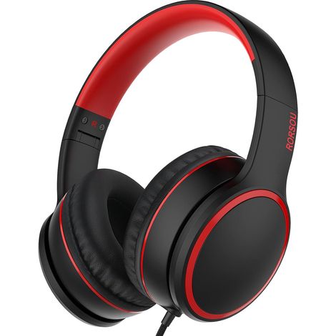 R10 Écouteurs sur-oreille avec micro, casque stéréo à graves léger et pliable avec câble anti-déchirement de 1,5 m, écouteurs filaires portables pour , tablette, ordinateur, MP3 / 4 Noir (1/5)