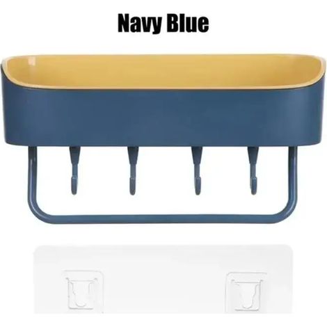 (bleu marine) 1 étagère de rangement de salle de bain multifonctionnelle murale sans perçage, pour serviettes de toilette et lavabo. (1/5)