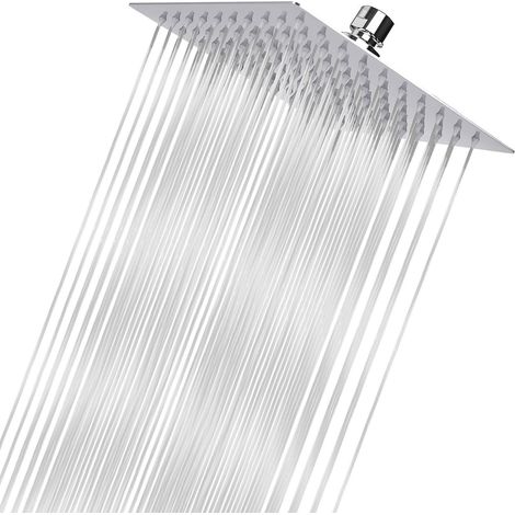 Regenbrause 20cm Quadratisch Edelstahl Hochdruck Duschkopf mit Kugelgelenk Chrom (1/5)