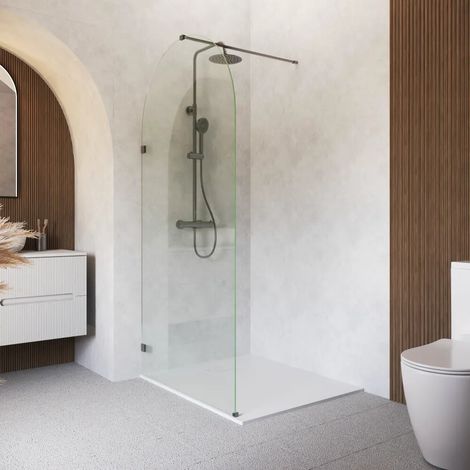 Cabine de douche à l italienne en arc de 100 cm avec charnières couleur gun metal brossé verre transparent de 8 mm traitement easy clean (1/4)