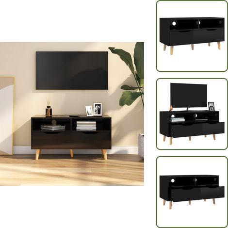 The Living Store Mobile Porta TV Nero Lucido 90x40x48,5 cm Legno Multistrato - Mobile HiFi