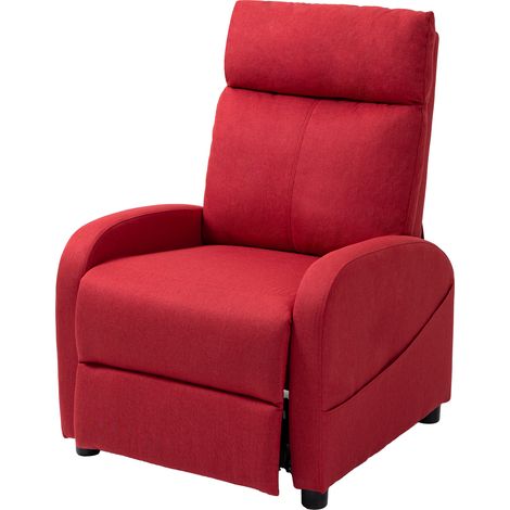 Fauteuil relax manuel incliné avec repose-pieds, fauteuil inclinable en tissu effet lin pour chambre à coucher, salon et séjour, rouge (1/5)