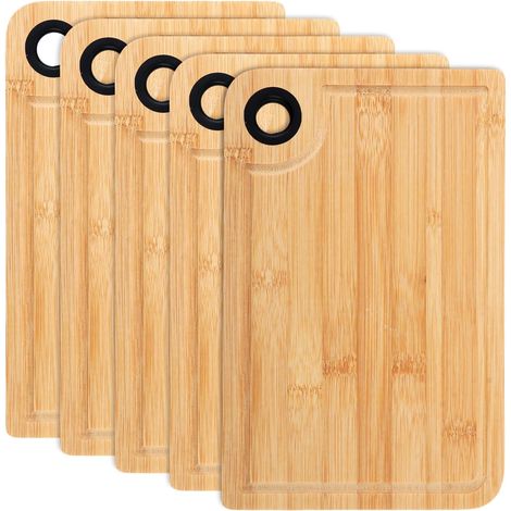 5 Pièces Planche A Decouper 28 x 18 x 1 cm, Lot en Bambou, Planche Bois Compacte pour Petit Déjeuner, Pain, Fromage, Légumes, Service Apero et Cuisine (1/5)