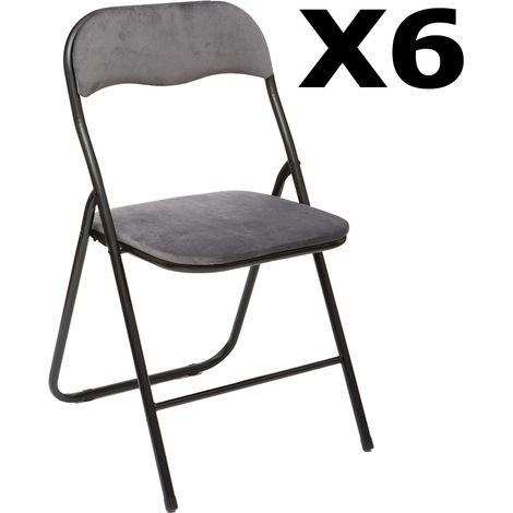Pegane – Lot de 6 chaises pliantes en velours gris foncé – Dimensions 44x79x52 cm – Hauteur d'assise 43 cm – Métal et velours (1/2)