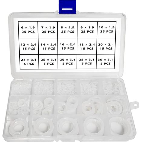 225 Pièces 15 Tailles Joint Torique Blanc Kit d'assortiment, Joints Toriques Métriques en Silicone, pour Robinet, Véhicule Climatisation, Electroménagers, Roulement, Pompe (1/5)