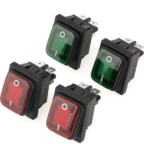 4 pièces/ensemble noir étanche 4 broches 2 positions ON OFF interrupteur à bascule de lampe vert rouge 220V voyant lumineux antipoussière interrupteur à bascule de lampe vert rouge (1/5)
