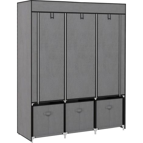 Faltbarer Kleiderschrank aus dunkelgrauem Stoff 125 x 43 x 162,5 cm mit Reißverschluss (1/5)