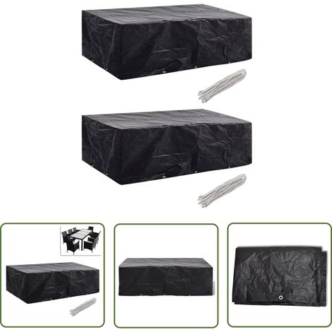 The Living Store Housses de salon de jardin 2 pcs Rotin 10 œillets 300 x 140 cm - Housse De Jardin - Housse De Meubles Extérieur - Housse Rotin - Protection Mobilier Extérieur - Résistant Uv (1/5)