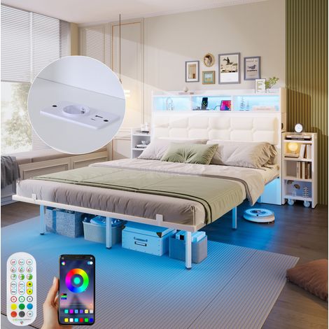 Bett Doppelbett Aufbewahrung 140x190 LED Metall OKMYHOME (1/2)