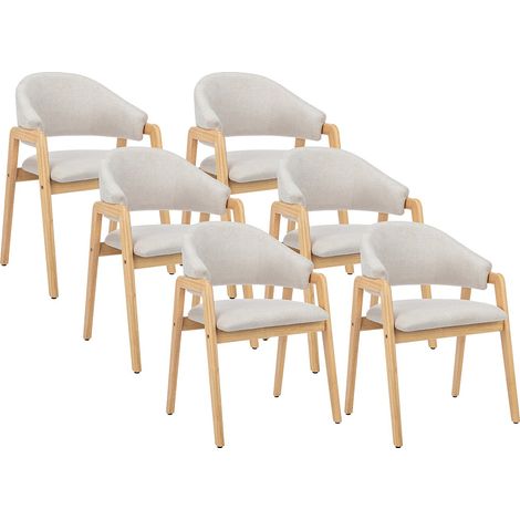 Sedia con braccioli in Tessuto e Legno di hevea Beige - Lotto di 6 - SOLUNA