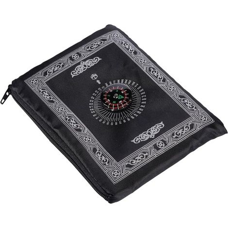 Tapis de prière musulman portable avec boussole et sac - 60 x 100 cm, pliable, coupe-vent, noir (1/5)