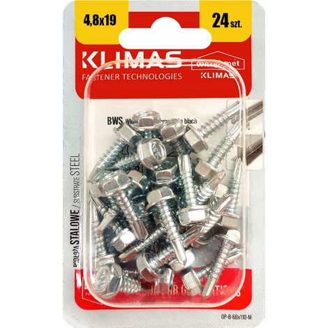 Vis Autoperceuses Pour Tôle Klimas, 4.8 x 19 mm, Tête Hexagonale, Blister 24 Pièces (1/5)