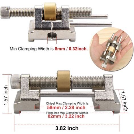 Guide d'afftage - En acier inoxydable - Serrage sur le cté - Angle fixe - Avec rouleau en laiton pour ciseaux à bois, lame de rabot, burin plat - Largeur entre 0,8 et 8,2 cm-RAPANDA (1/4)
