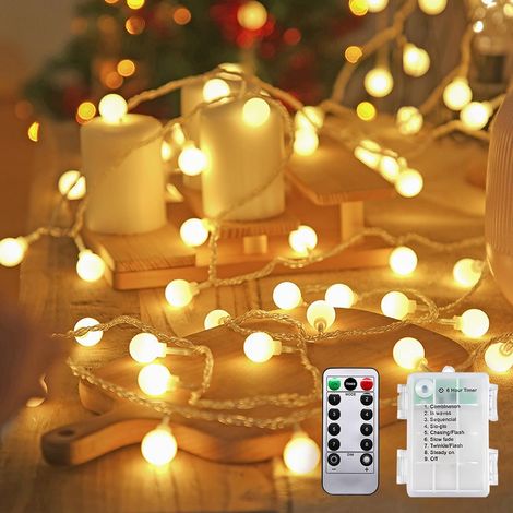 Guirlande Lumineuse Globe LED 12M 100 LED – Guirlande LED Boule à Pile et USB, 8 Modes avec Télécommande et Minuterie, Intérieur et Extérieur