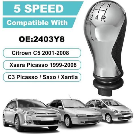 Pommeau de vitesse manuel 5 vitesses compatible Citron C5 01-08 et Xsara Picasso 1999-2008 noir et chrome couleurs multip (1/4)