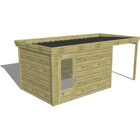 ABRI DE JARDIN bois Pin autoclave 27mm - 5,44x2,64m / 14,4m2 - Bac acier - Abri Français (1/5)