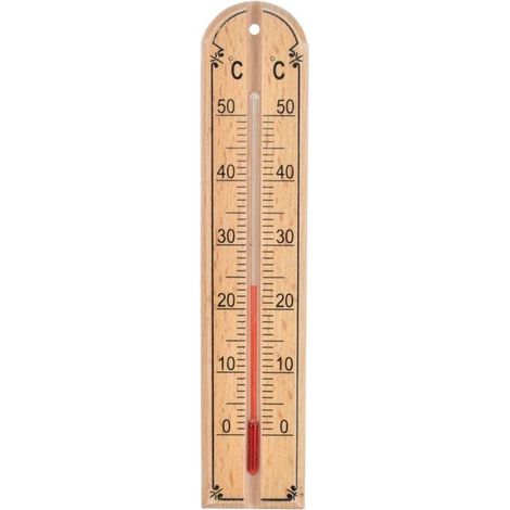 Thermomètre d'intérieur en bois - ORION - 20 cm - Échelle 0°C à 50°C - Facile à installer - Chiffres lisibles (1/2)