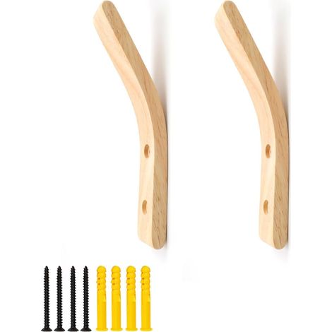 2 Pièces Patères Murales en Bois, Porte-Manteaux Simples avec Vis, Crochets Multifonctionnels pour Vêtements et Serviettes, Idéales pour Salon, Chambre à Coucher et Couloir (1/5)