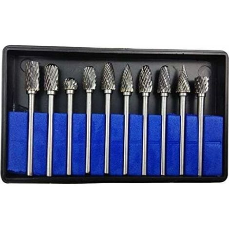 Lot de 10 fraises rotatives en carbure de 3 mm x 6 mm pour le travail du bois, la gravure et le perçage avec un outil Dremel. (1/5)