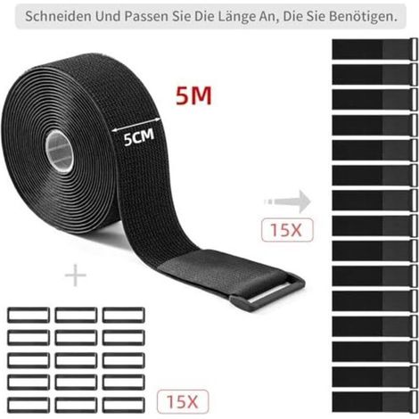 Sangle Velcro robuste de 5 cm x 5 m avec 15 boucles – Réglable, découpable et réutilisable, idéale pour les câbles, tuyaux, canalisations et plus encore (1/5)