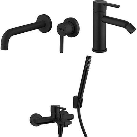 Set Rubinetti Jacuzzi per lavabo a parete e bidet senza scarico e vasca serie Sunset YO nero opaco (1/5)