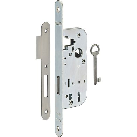 Serrure encastrable à clé pour porte intérieure – Pêne dormant 40mm – Acier embouti – Mécanisme 1 tour – 1 clé avec 6 variures (1/4)