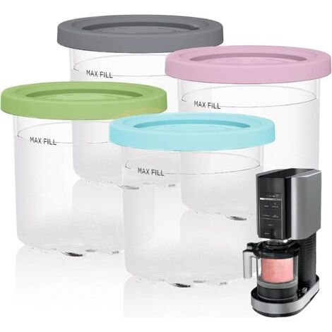 Lot de 4 Récipients à Crème Glacée avec Couvercles, pour Ninja Sorbetières NC301 NC300 NC299AMZ CN305A CN301CO Série, Sans BPA Et Lave-Vaisselle (1/5)