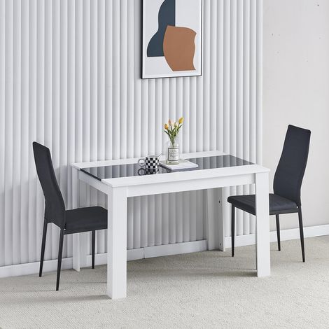 Dining Room Set, Black White Dining Table and Chairs, 120x80 cm Kitchen Table Dining Table with Chairs (Table with 2 Chairs,Black Linen)