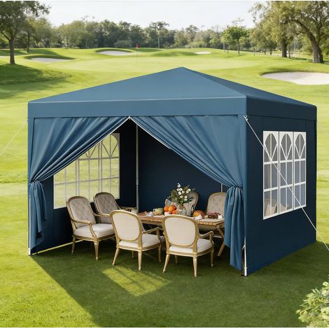 Tonnelle de jardin 3 x 3 m bleue, hauteur réglable, structure en fer, pliable HAVRYA (1/5)
