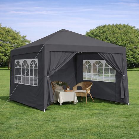 Faltpavillon 3x3 m wasserdicht mit 4 Seitenwänden Schwarz OKMYHOME (1/5)