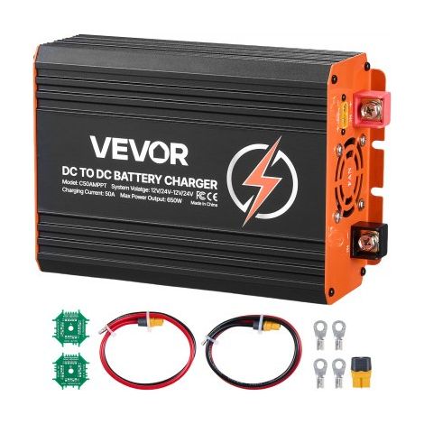 DC-DC Batterieladegerät mit MPPT 650 W 50 A, Ladebooster Dual-Eingang für Solarpanel/Lichtmaschine, Laden für LiFePO4-Bleiakkus, 12 V/24 V-12 V/24 V, für Wohnmobil Notstromversorgung zu Hause (1/5)